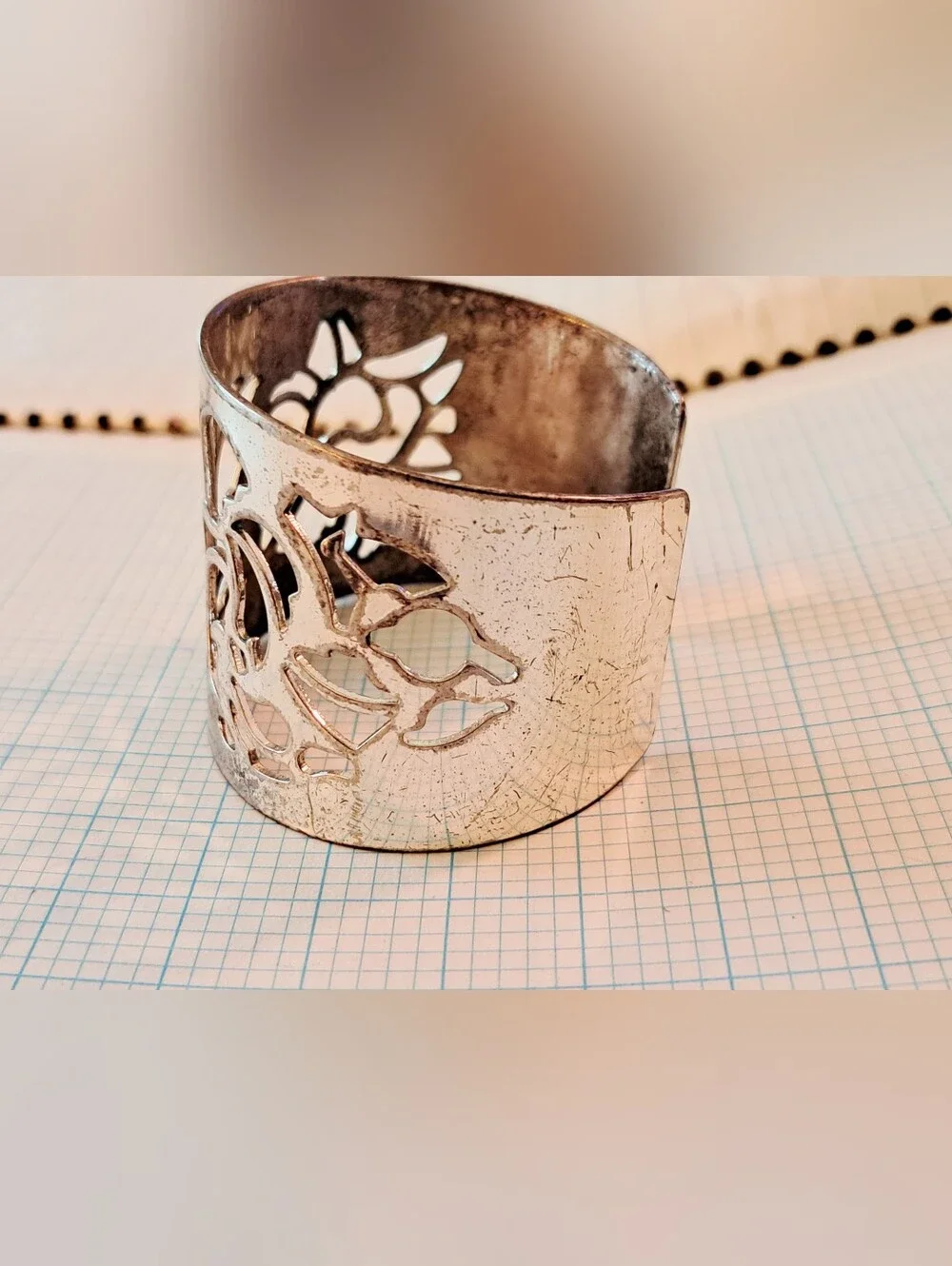 Avon Silver Floral Cutout Cuff Bracelet